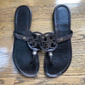 Tory Burch Miller Sandals. Classic brown leather.